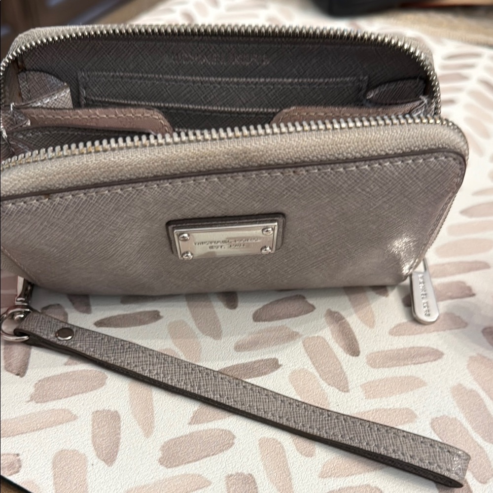 Michael Kors Gray Clutch with Silver Hardware and Structured Design